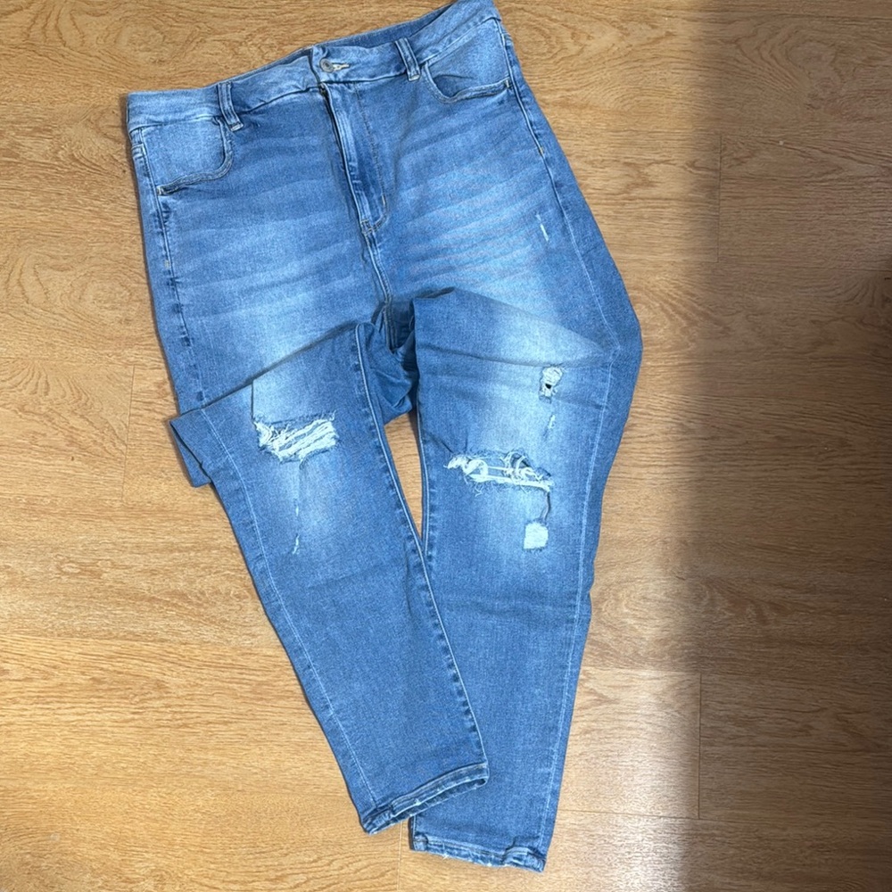 American Eagle Outfitters Blue Distressed Jeggings